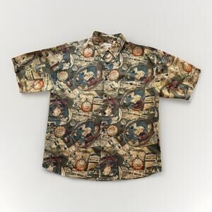 Vintage Summa Silk Long Sleeve Shirt Size Large Nautical Novelty Print 100% Silk